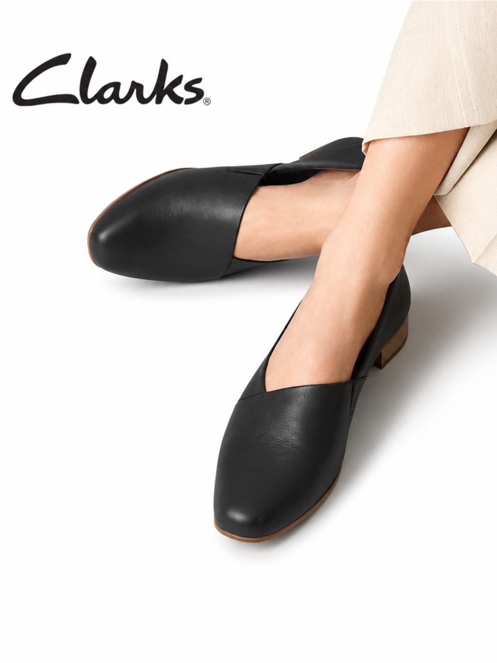 Clarks Juliet Palm Black Leather Loafers 8.5 M Low Heel Comfort Work Shoes